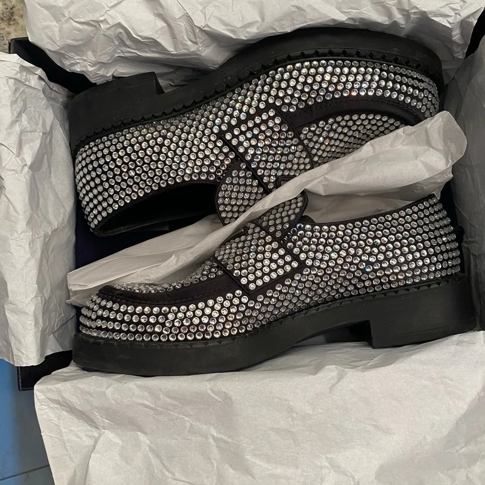 RARE- Prada Crystal Logo Flat Loafers - Picture 2 of 6